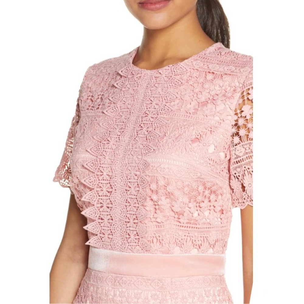 🌸 NWOT RACHEL PARCELL Pink Lace Floral Mini/Midi Dress Large